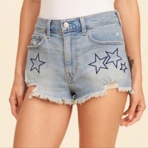 Hollister Woman’s Vintage High Rise Embroidered Denim Shorts light blue size 28